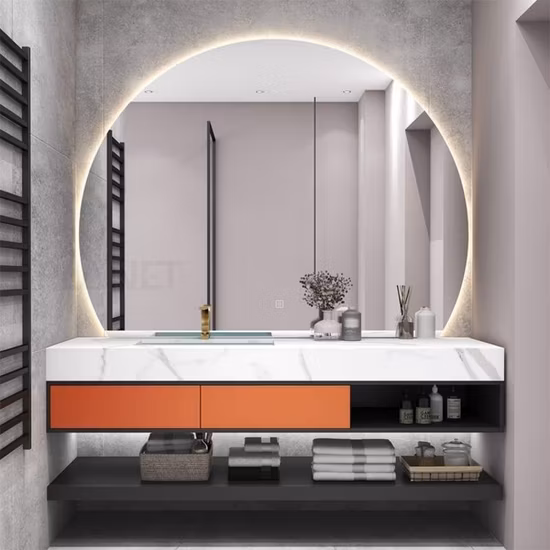 Меламиновый цвет белого дуба, недорогая коммерческая 24-дюймовая раковина для туалетного столика, специальный туалетный столик для ванной комнаты, одинарная раковина